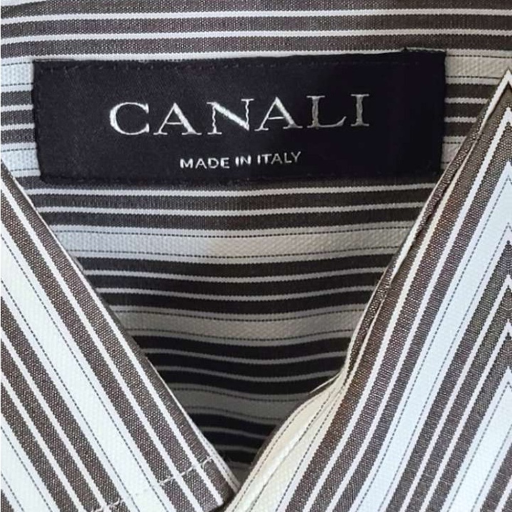 Canali Men's Shirt 👔 with Charcoal Gray and White Stripes